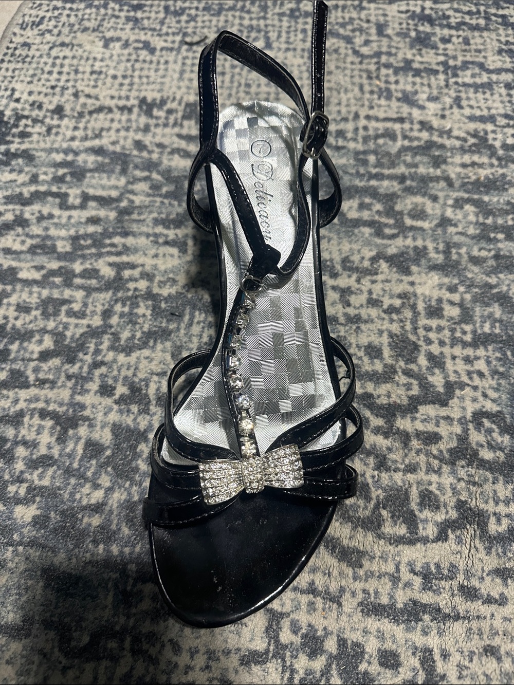 Ladies Black Crystal Bow T-Strap Sandals